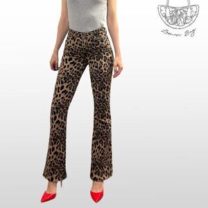 Calzedonia / Mid Rise Fitted Animal Print Boot Cut Jeans / Size XS / Tan Black